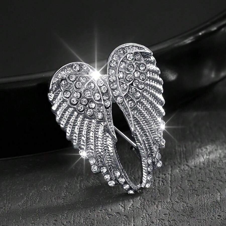 Fashion European And American Angel Wings Wings Inlaid Rhinestones Men's Couple Personality Gorgeous Clothing Accessories Brooch Pin - 銀色 - 查看 1