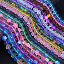 1串 6/8/10mm 彩虹極光石英珠，天然石間隔珠，磨砂啞光月光石，適用於珠寶製作手鍊項鍊耳環 - 磨砂閃光石 - 查看 1