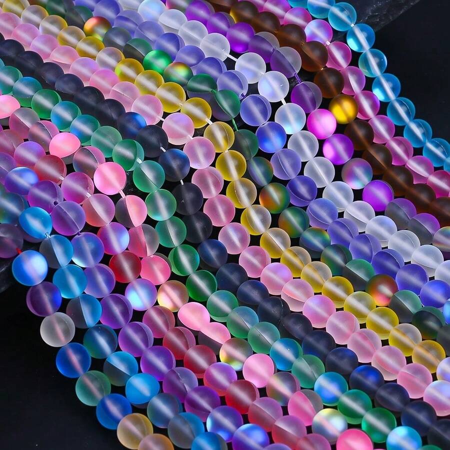 1串 6/8/10mm 彩虹極光石英珠,天然石間隔珠,磨砂啞光月光石,適用於珠寶製作手鍊項鍊耳環 - 磨砂閃光石 - 查看 1
