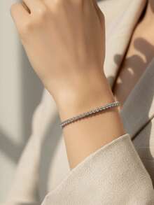 Vòng tay tennis cổ điển 3 chấu, mạ vàng trắng/vàng vàng 18K, đính đá Cubic Zirconia tròn 3mm, chiều dài 6-8,5 inch. - Trắng - Ba móng vuốt - Xem 7