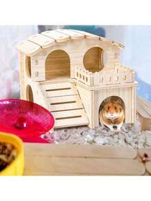 1 Ngôi nhà gỗ cho chuột hamster, Nhà mê cung cho chuột hamster có cầu trượt và cửa sổ, Ngôi nhà nhỏ hai tầng có thể tháo rời thú vị, phù hợp cho chuột hamster, chuột hamster lùn, chuột và các vật nuôi nhỏ khác. - Một cỡ - Xem 3