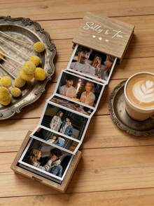 Personalized Wooden Accordion Photo Album - Customizable To Preserve Your Cherished Memories, Handcrafted From Natural Wood Memory Storage Box, Suitable For Family Photos, Couple Portraits, Travel Moments And Special Occasions. Foldable Photo Display Box, Can Be Engraved With Name/Initials, A Unique Handmade Gift For Anniversary - Multicolor - View 3