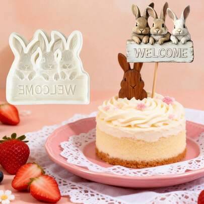 1 Piece Welcome Bunny Cake Decorating Fondant Mold, Easter Animal-Themed Chocolate Silicone Mold, Practical Kitchen Baking Silicone Mold, Creative DIY Resin Clay Keychain Pendant, Cupcake Topping, Chewing Gum Pudding Cookie Dough