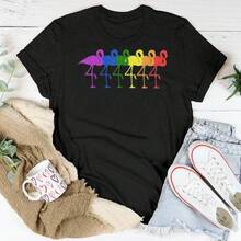 Gay Pride Flamingo Rainbow Lgbtq Women T-Shirt - Black - View 3