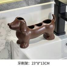 Soporte para cepillo de dientes eléctrico de cerámica con forma de Dachshund, organizador de tocador de baño lindo - [Dumb Guy] Portacepillos de dientes de perro salchicha - Ver 10