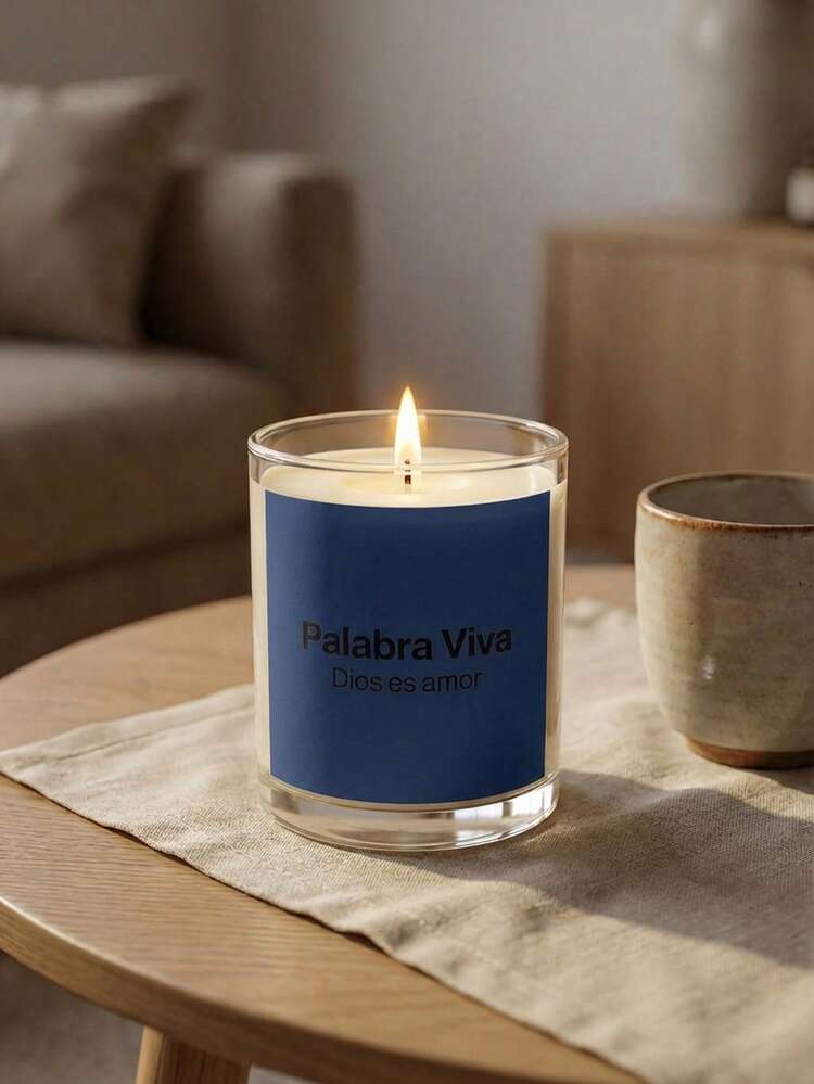 Vela Aromática en Frasco de Vidrio con Etiqueta Colorida"Palabra Viva" | Decoración y Regalo para Hogar - Azul - Añade 2