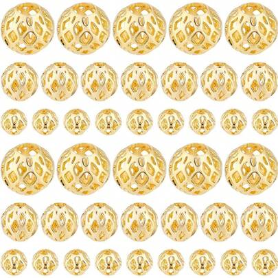 100颗18K镀金空心圆珠，黄铜隔珠，金属球珠，适用于珠宝制作，如手链、项链、耳环、DIY工艺品，尺寸4/5/6毫米