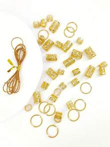 43pcs Gold Wire Sun Shaped Hair Rings Mixed Set, Women's Braided Hair Accessories, Holiday Party Headwear, Halloween Hair Decorations, Hairpin, Claw Clips, Boho Style - Gold - View 3