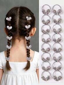 10 chiếc dây buộc tóc nhỏ hình trái tim lấp lánh màu bạc ánh kim, kiểu dáng tối giản, phong cách công chúa dễ thương, nhẹ nhàng với tóc, đa năng dùng được hàng ngày. - Bạc - Xem 9