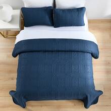 3 Piece Navy Blue Quilt Set Queen King Size Lightweight Bedspread Embossed Pattern Soft Microfiber Coverlet For All Season With 2 Pillow Shams,Wedding Items,Valentines Day Home Bed Room Decor,Mothers Day Gift,All Season - Đồng xu hải quân - Xem 9
