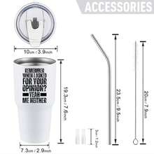 30oz Stainless Steel Tumbler Black White Options,  Remember When I Asked For Your Opinion Yeah Me Neither Graphic Cups, Insulated Travel Coffee Mug With Lid And Straw , Double Wall Vacuum Reusable Travel Cups, Funny Birthday Party Gift For Women & Men - 白色 - 查看 3