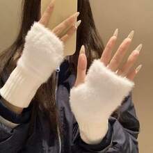 2 piezas/1 pieza Guantes sin dedos de unicolor y cálidos para mujeres, calentadores de muñeca y brazo de punto para otoño/invierno, adecuados para la oficina, estudiantes, escritura - multicolor - Ver 12