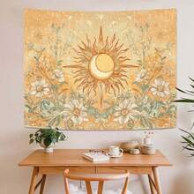1pc Sun And Moon Tapestry Vintage Bohemian Wall Hanging Sun Moon Floral Vintage Mystical Scene Tapestry, Wall Hanging Tapestries, Fashion Aesthetic Horizontal Wall Tapestry Hanging, Modern Pattern Print Art Tapestries, Wall Decor For Bedroom, Living Room, Dorm, Party - Unique Birthday & Holiday Gift For Friends, Women, Yourself, Dorm Room Accessory(40x30in/60x40in/60x51in/80x60in/90x60in) - 5 - 查看 4
