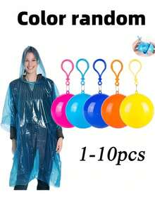 Conjunto de 1/3/5/8 bolas de chuva portáteis, capa de chuva descartável espessa com caixa de armazenamento esférica, ideal para caminhadas e acampamentos, pode ser pendurada na mochila, cor aleatória. Equipamento para atividades ao ar livre. - Multicolorido - Ver 2