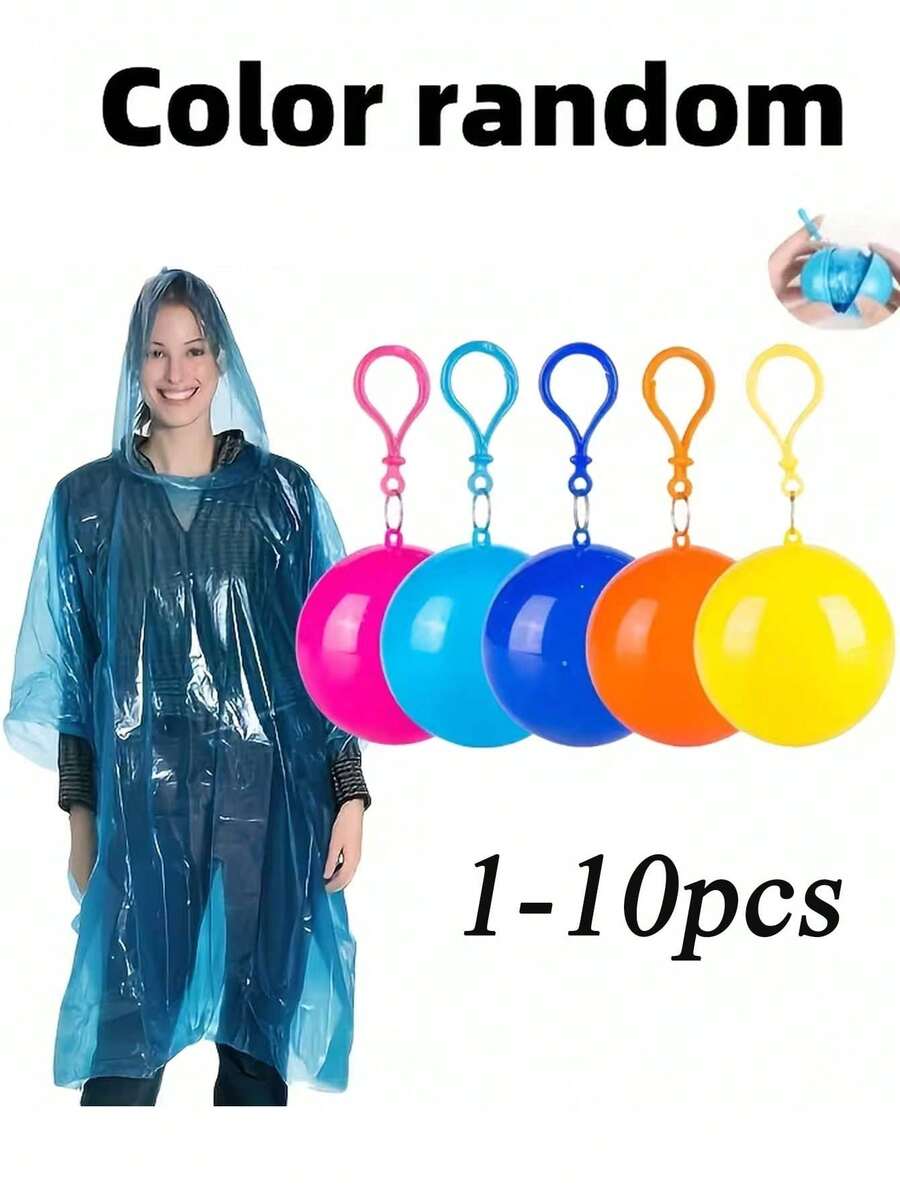 Conjunto de 1/3/5/8 bolas de chuva portáteis, capa de chuva descartável espessa com caixa de armazenamento esférica, ideal para caminhadas e acampamentos, pode ser pendurada na mochila, cor aleatória. Equipamento para atividades ao ar livre.