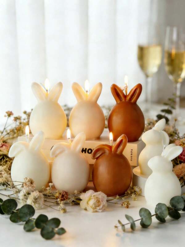 Handmade Easter Bunny Shaped Candle, Soy Wax Rabbit Scented Candle, Soft Elegant Color Tone, Sandalwood/Vanilla Fragrance, Adorable Animal Shaped Candle, Suitable For Home Decor, Wedding Favors, Perfect For Living Room, Bedroom, Dining Table Spring Decoration, Ideal Gift For Valentine's Day, Mother's Day, Birthday, Holidays