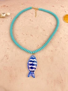 Dây chuyền mặt dây chuyền hình cá vẽ tay ZA dành cho nữ | Phong cách Bohemian nhiều màu sắc, quà tặng lễ Phục sinh, trang sức dự tiệc bãi biển - cá - Xem 5