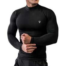Men's Thermal T-Shirt With High Neck, UV Sun Protection, Second Skin, Long Sleeves - 黑色 - 查看 5