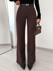 SMILE CHI Minimalist Fashion Versatile Slimming Straight Fit Casual Suit Pants (Belt Not Included) Spring - Brown - View 6
