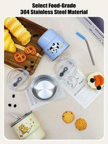 Cute Kitchen 1个304不锈钢双层保温咖啡杯，带盖，可爱猫咪/熊猫图案，容量14.2盎司/20.3盎司（420毫升/600毫升），米色/蓝色，材质防烫，包含304不锈钢吸管和硅胶吸管帽，非常适合车载、办公、旅行、野餐，也是节日送礼和自用的理想之选。 - 彩色 - 查看 4
