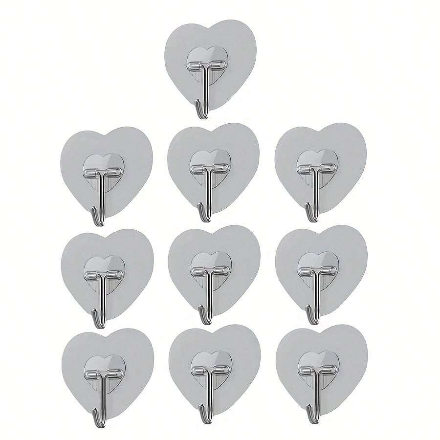 50pcs Heart-Shaped Wall Hooks, Transparent Heart-Shaped Hooks, No Drilling Required. Suitable For Bathroom, Kitchen, Glass Doors And Cabinets - Waterproof Key, Towel, Coat Hooks; Practical Top Hooks; Multi-Functional Storage Rack Hooks, Practical Hooks