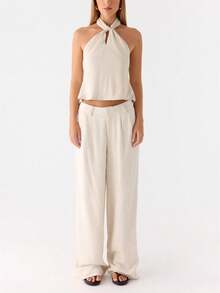 Women's Halter Neck Tank Tops Y2K Front Keyhole Sleeveless Crop Tops Cute Back Tie-Up Cropped Vest Open Back Chiffon Camisole Summer Casual Blouse Going Out Tops Strretwear Shirt For Party Beach - 象牙白 - 查看 6