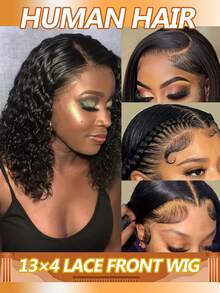 13*4 Lace Front Wig Water Wave Lace Front Wig Bob Lace Wigs Brazilian Wet And Wavy Human Hair Wigs For Women Pre Plucked Can Be Dyed 180% Density - Natural Black - View 1