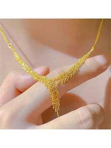 1件麦穗流苏项链，精致独特的奢华波西米亚风格细腻高端颈链，适合搭配晚礼服、婚礼首饰 - 金黃色 - 查看 1