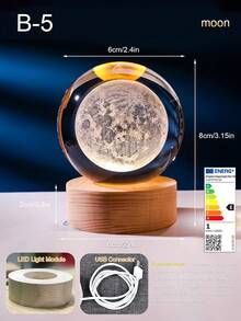 3D水晶球夜灯，暖光LED太空装饰水晶球灯，带LED底座，行星/太阳系/星系球形水晶球桌面灯，卧室装饰魔幻球夜灯，天文爱好者创意礼物 - 白色(1pcs) - 查看 14