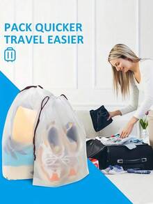 10pcs Transparent Plastic Storage Bags, Portable Travel Shoe Bags, Waterproof Shoe Bags, Drawstring Shoe Organizer Bags Unisex, Travel Storage Drawstring Shoe Covers, Dust-Proof Packing Bags, Essential For Travel, Cruise, Vacation, Closet Organization, Compact/Lightweight, Spring/Summer Travel - Clear - View 2
