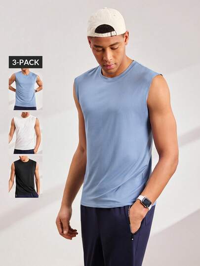 Driftmere 男士夏季純色圓領休閒背心