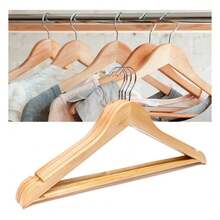 Set Of 30 Wooden Clothes Hangers For T-Shirts And Pants, Ivory Wood - 彩色 - 查看 4