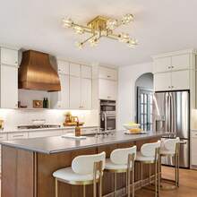 FookChak Modern Gold Sputnik Chandeliers 8-Light Crystal Semi Flush Mount Ceiling Light Industrial L 31.5" Chandelier Lighting For Living Room Dining Room Foyer Entryway Kitchen Bedroom - 金色 - 查看 7