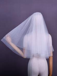 1pc Short Double-Layer Bridal Veil, Simple Chiffon Suitable For Wedding Registration, Daily Photo Shoot, Wedding Headpiece - Cool White - View 15