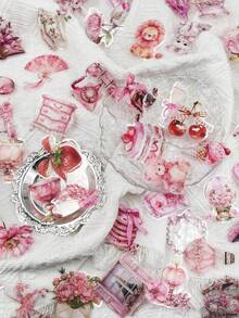 50pcs Transparent Pink Aesthetic Stickers Stickers Girl Party Favors Craft Supplies PET Vinyl Sticker - 多色的 - 查看 5