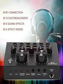 YAIUZGOO V8 音效卡音訊轉接器，適用直播 KTV，支援雙手機連接，直播 KTV 語音聊天，手機與電腦通用外接音效卡 - 黑8 - 查看 4