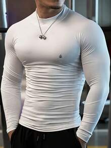 Men's Thermal High Neck Base Layer Shirt With Long Sleeves - White - View 6
