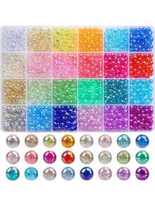 1 Hộp hạt nhựa tròn trong suốt AB 6mm/8mm, 24 màu ngẫu nhiên, hạt nhựa hình bong bóng có lỗ, thích hợp để làm vòng tay, vòng cổ, trang sức, đồ thủ công DIY. - Nhiều màu - Xem 9