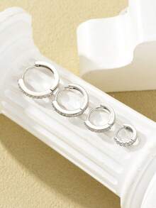 Bộ 8 khuyên tai mặt dây chuyền tròn lấp lánh bằng đá Zirconia tổng hợp kiểu cổ điển, ít gây dị ứng, thiết kế vòng nhỏ nhắn, nhẹ và dày, đa năng, phù hợp với nhiều vị trí xỏ khuyên, tuyệt vời cho phụ nữ, hẹn hò, tiệc tùng, đám cưới, sinh nhật, ngày lễ. - Bạc - Xem 6