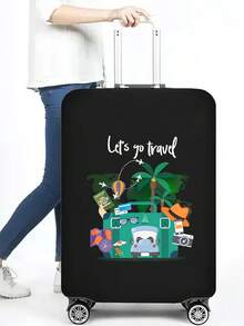 “Let's Go Travel”图案印花通用行李箱套 18-32 英寸 | 耐用行李箱保护套，弹性包边，适用于旅行、飞行、度假、蜜月 | 男女旅行必备配件 - 完美的独特生日礼物、情人节礼物、开斋节礼物 - 彩色 - 查看 2