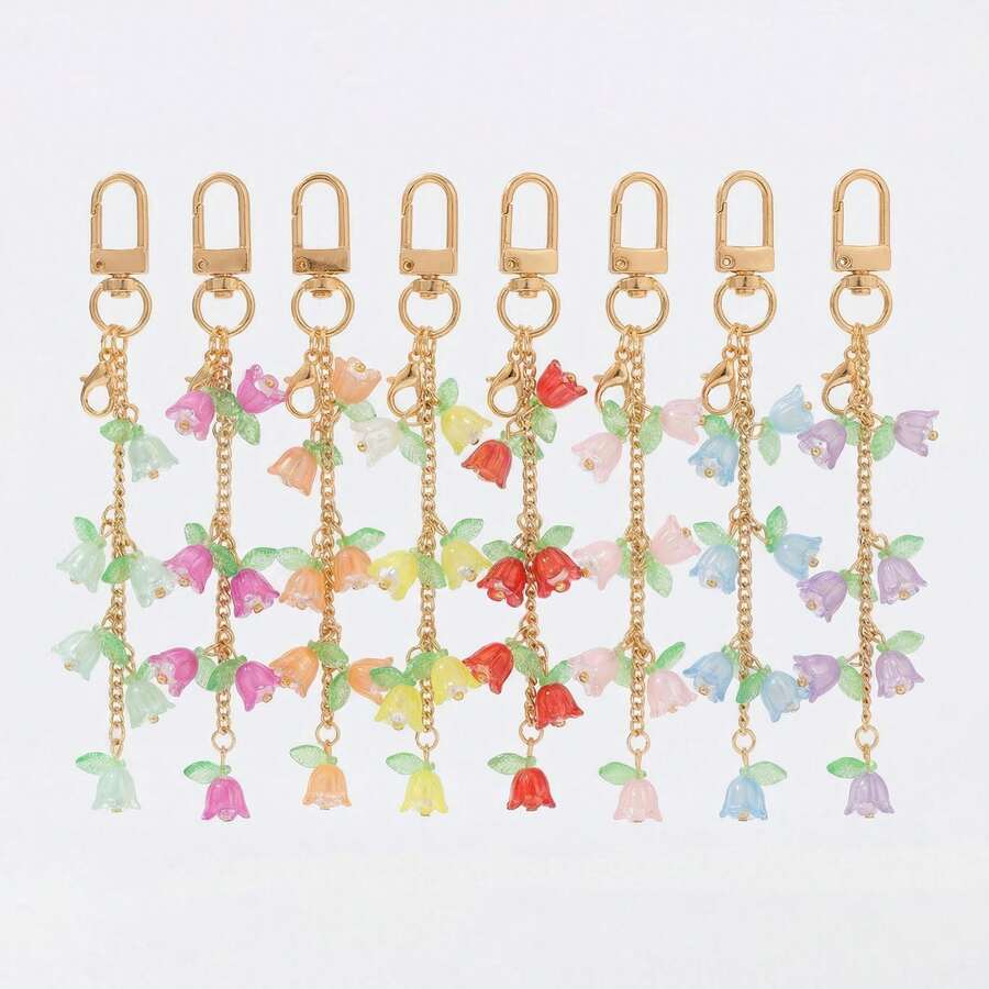 1pc Boho Style Lily Flower Keychain, Cute Resin Lily Flower Key Chain, Suitable For Women And Girls, Decorative And Practical Accessory - Lily Of the Valley Keychain - View 1