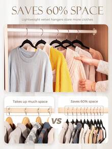 Blauesmeer Pack Of 100 Velvet Black Clothes Hangers, Trouser Hangers Space Saving, Suit Hangers, Thin Non-Slip Clothes Hangers, 360° Rotating Hook, Velvet Hangers For Dresses, Tank Tops, Heavy Clothes - Black - 黑色 (100 Pack) - 查看 5