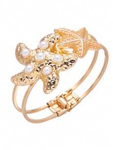 Pulsera con forma irregular de estrella de mar con aspecto nacarado - Accesorio de mano de estilo bohemio y vacacional para la playa para mujeres - Pulsera de estrella de mar - Ver 5