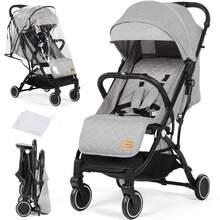 Lightweight Compact Baby Pushchair Stroller With Foldable Canopy, Peek-A-Boo Window, Large Storage Basket, 360° Swivel Wheels, One-Foot Brake - Light Grey - View 1