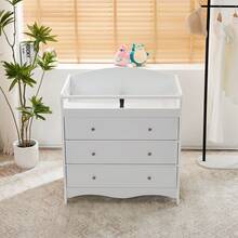 White 3-Tier Drawer Baby Cot With Safety Guard – 90.5x58x92cm | Wooden Baby Bed & Storage Combo - 白色 - 查看 5