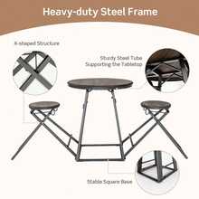 COSTWAY 3-Piece Round Table And Stool Set, Bar Table With 2 Foldable Stools, Heavy-Duty Steel Frame, Modern Table And Chairs Set For 2, Dining Set For Small Space, Apartment, Kitchen, Dining Room, Grey - Grey - View 5