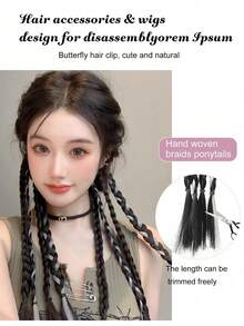 2pcs Fashionable Colorblock Elastic Braided Hair Bands, Ponytail Hair Extensions, Rainbow Color Hair Ties, Boxer Braid Synthetic Hair Extensions, Ombre Hair Scrunchies, Suitable For Women, Girls And Kids For Daily And Party Decor, Length 45cm - Multicolor - View 5
