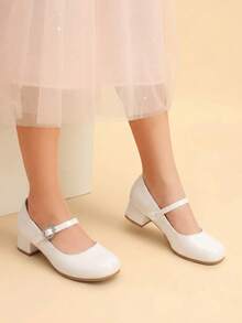 Girls Dress Shoes Mary Jane Low Heels Flower Wedding Party Pump Prom Footwear For Little/Big Kids - 白色 - 查看 1