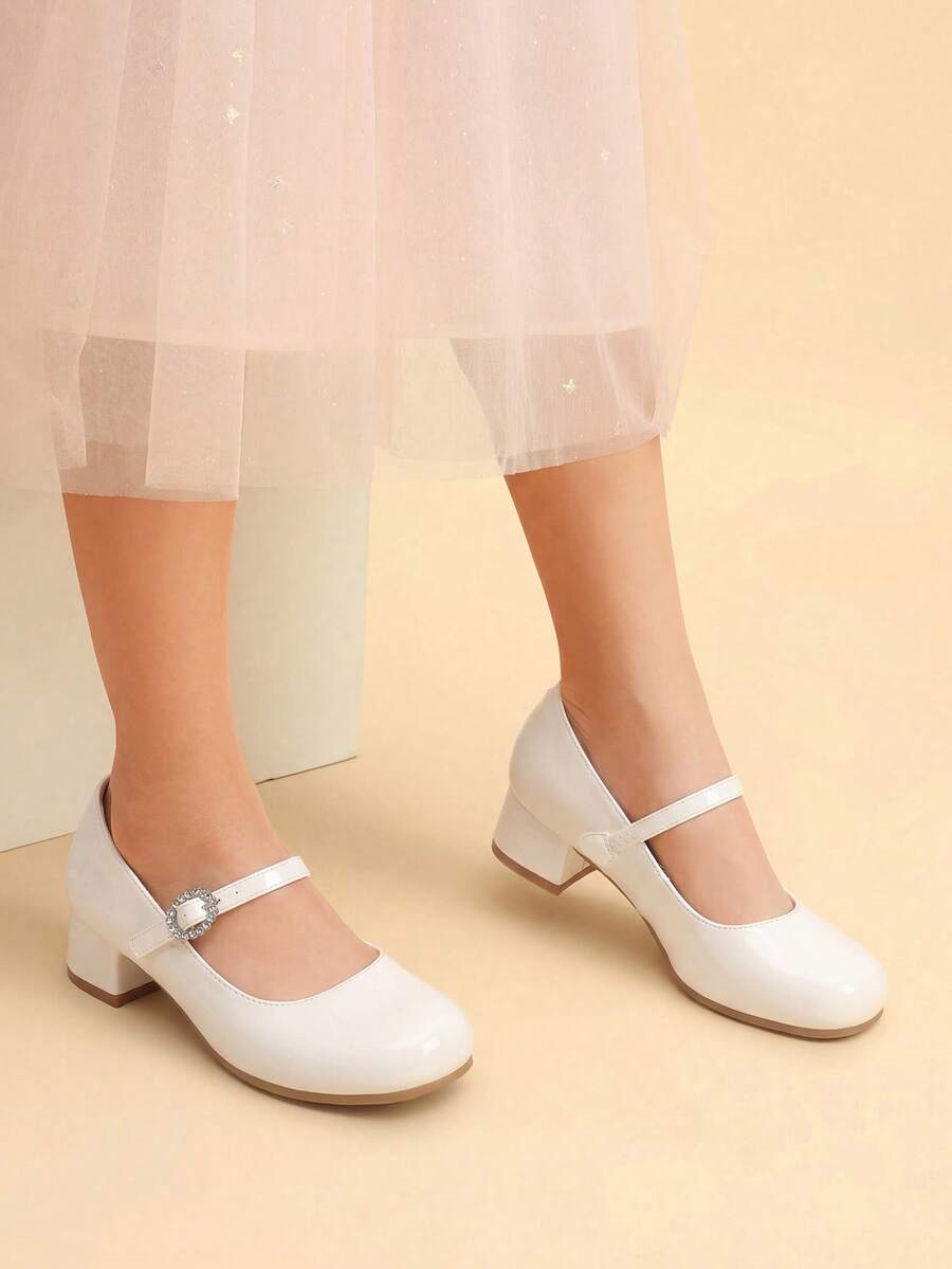Girls Dress Shoes Mary Jane Low Heels Flower Wedding Party Pump Prom Footwear For Little/Big Kids - 白色 - 查看 1