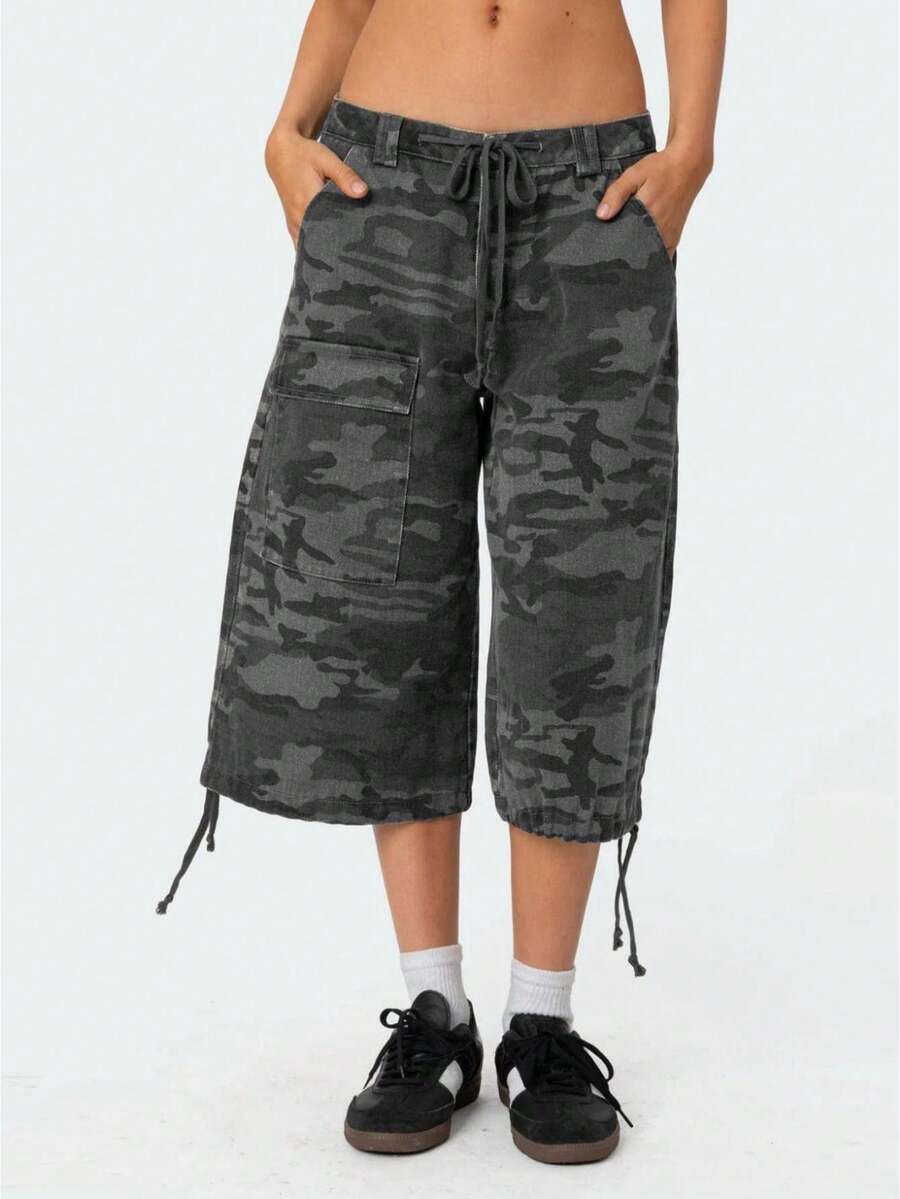 Cargo Capris Hiking Pants For Women Summer Outdoor Athletic Travel Shorts Casual Loose Comfy Cute Pockets - 深灰色 - 查看 1